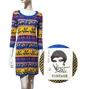 Y2K Betsey Johnson Punk Fair Isle Dress S Reissue Girls Birds Bodycon Maximalist